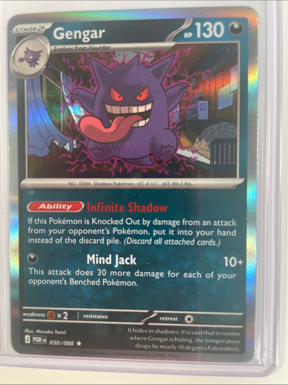 Pokemon Gengar Holographic Card - Purple Red
